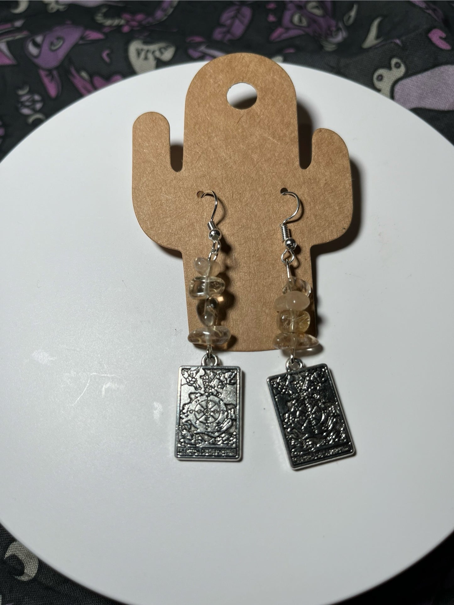Handmade Rutilated Quartz “Wheel of Fortune” Tarot Earrings