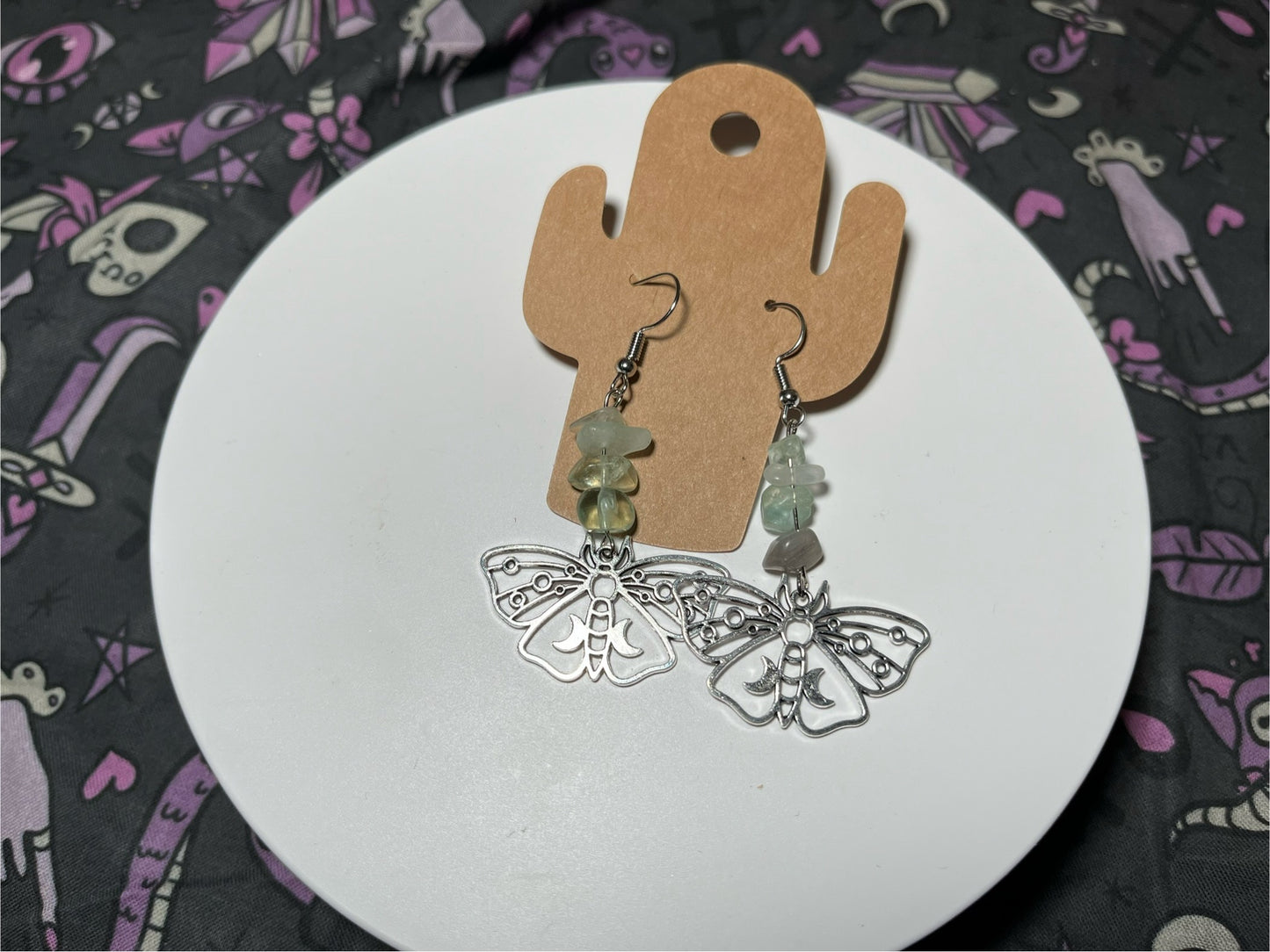 Handmade Fluorite with Luna Moths Earrings