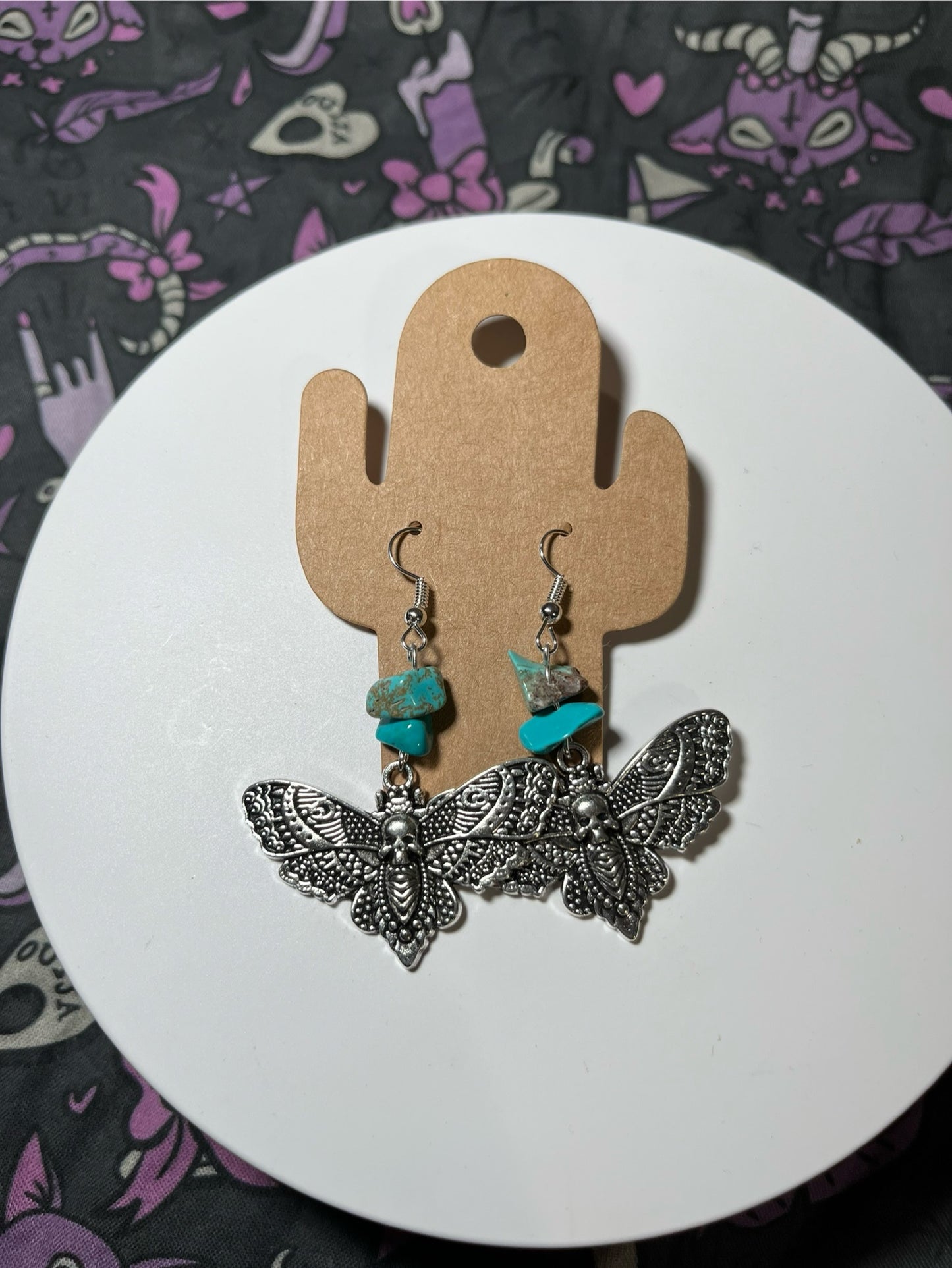 Handmade Turquoise with Deathshead Moth Charms Earrings