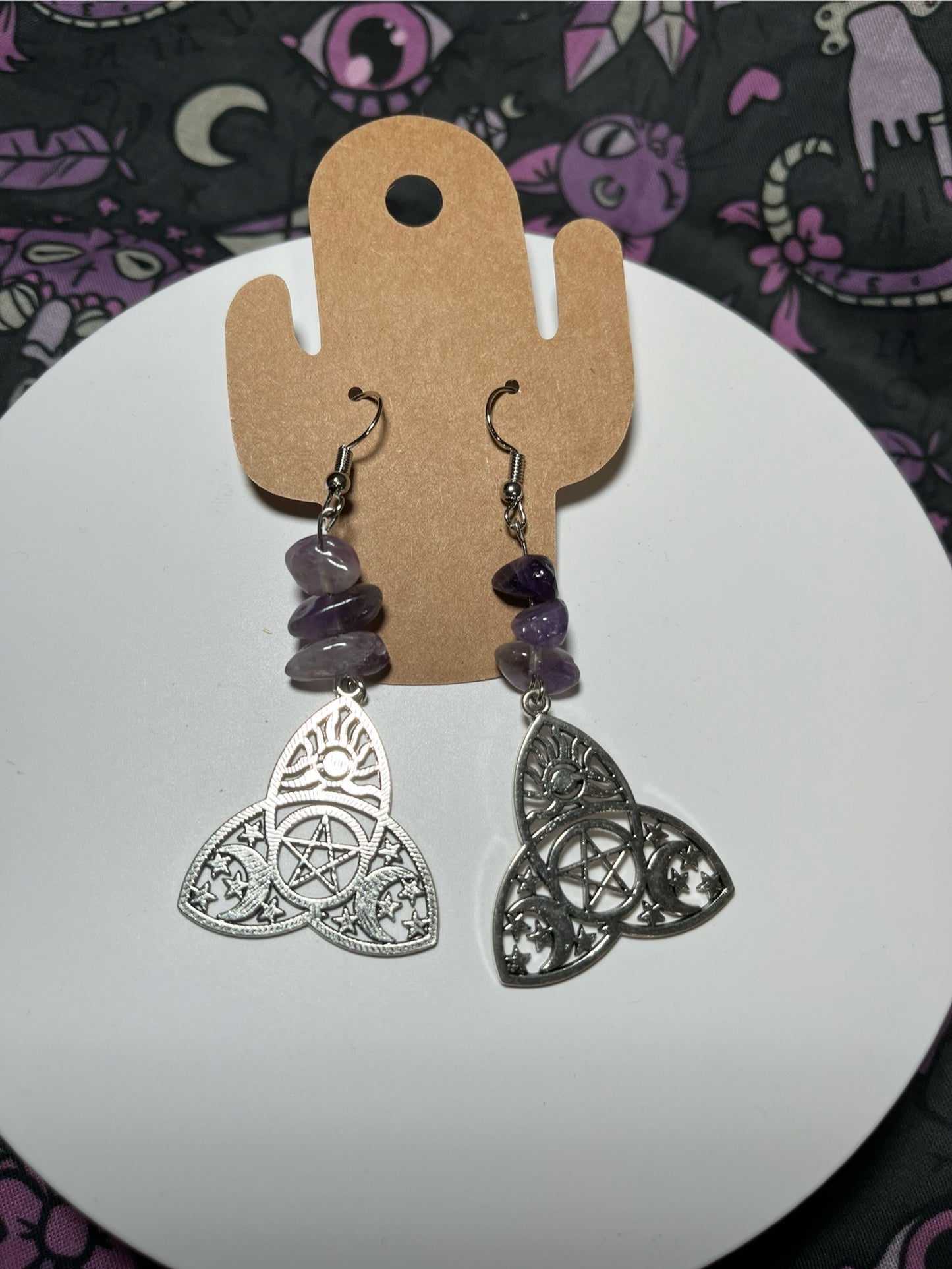 Handmade Amethyst Triquetra Earrings