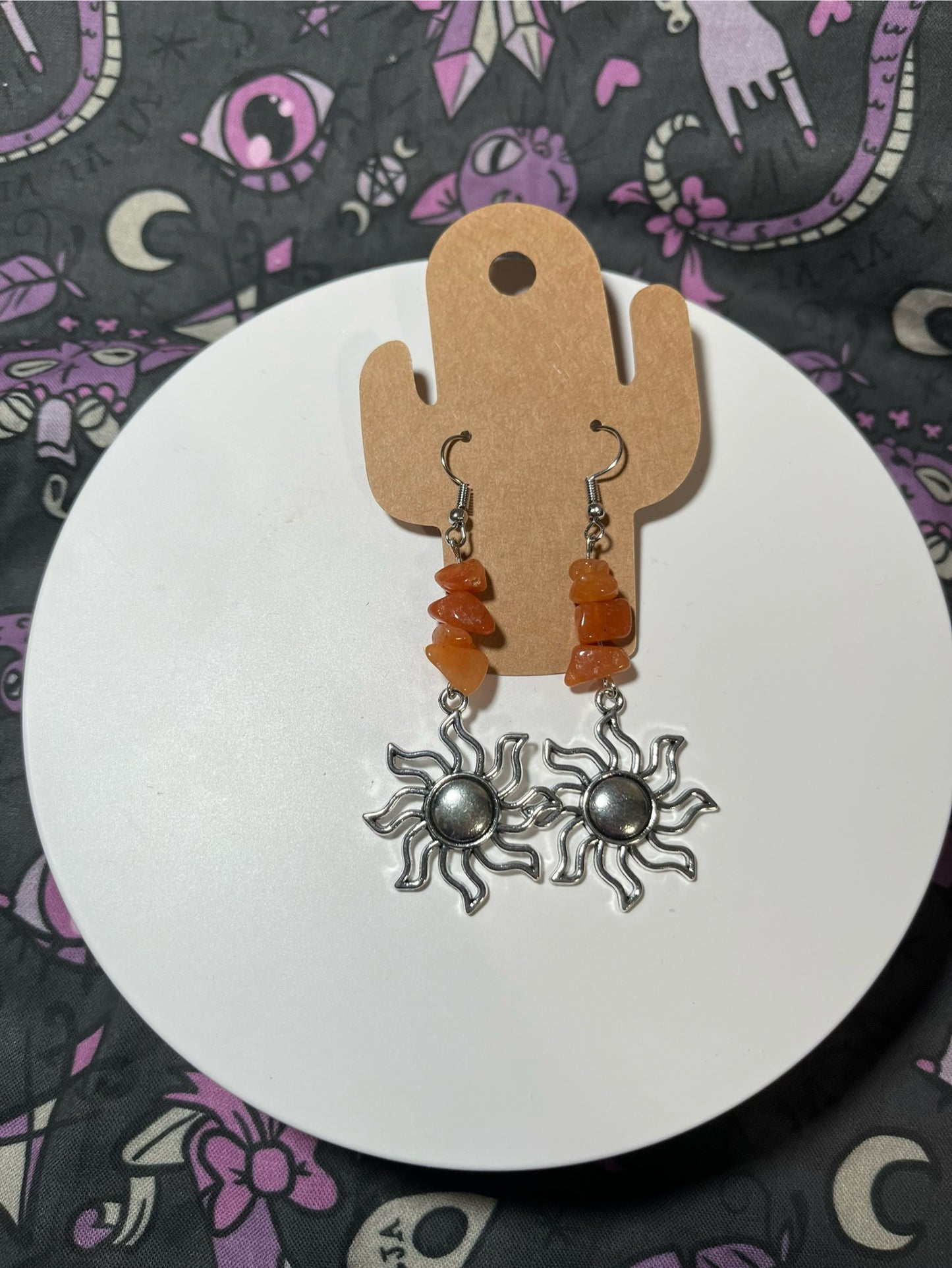 Handmade Red Aventurine with Sun Earrings