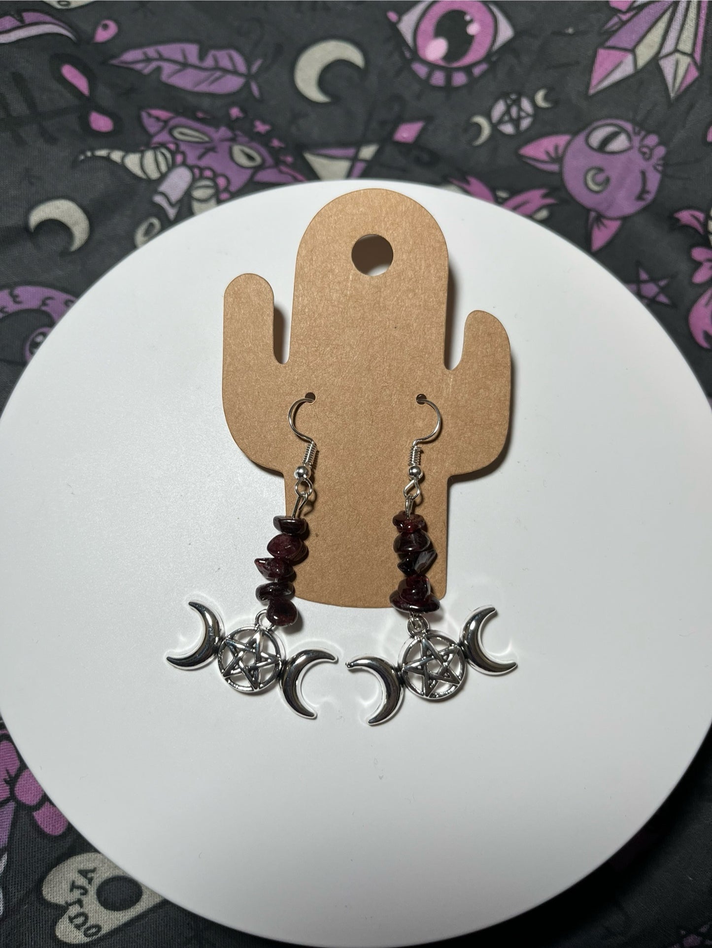 Handmade Garnet Triple Goddess Earrings